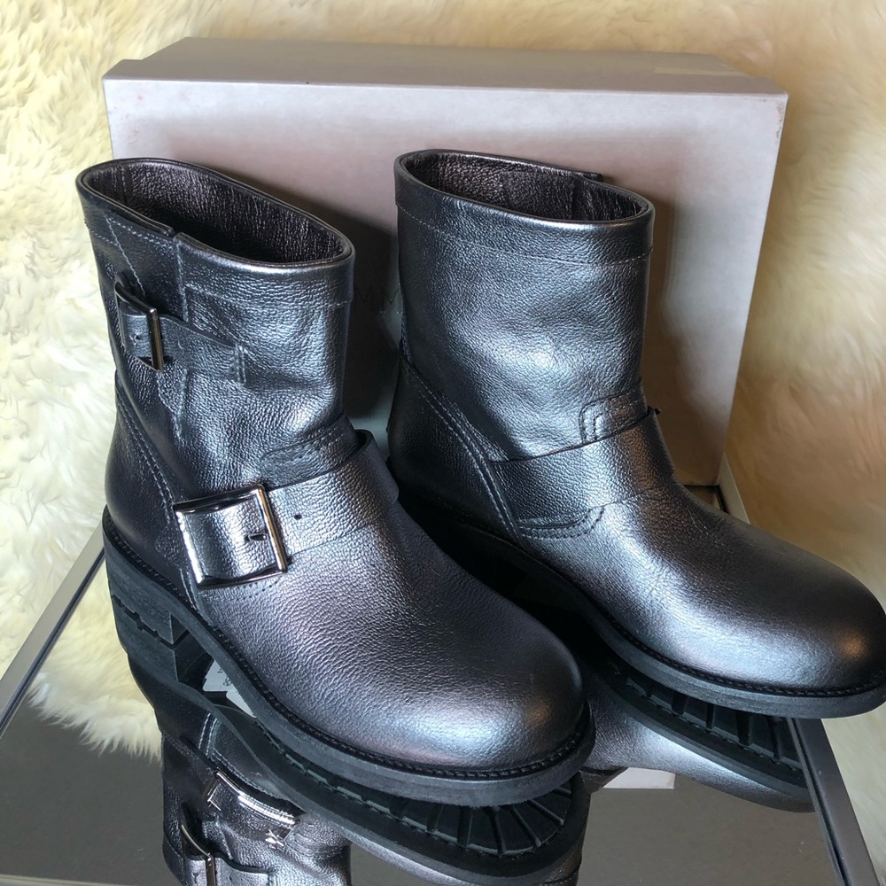 Jimmy Choo metallic leather moto boot